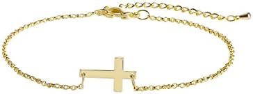 NECOCY 14K Gold/prata banhados de lateral lateralmente pulseiras cruzadas pequenas pulseiras de cadeia de link ajustáveis