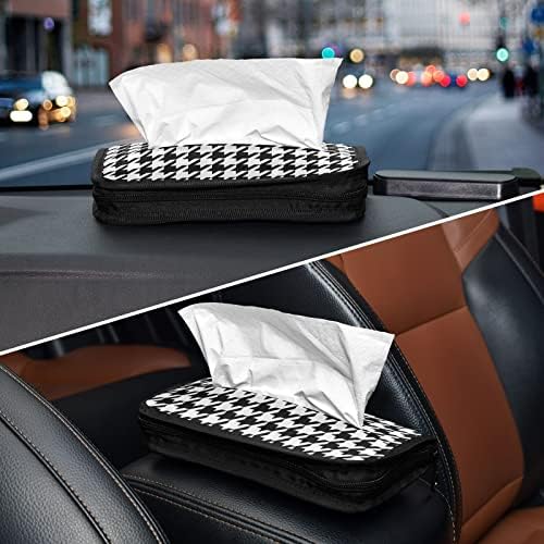 Holder de tecido de carro Houndstooth-Tartan-Black-White Dispensador de tecidos Backseat Tissue Caso