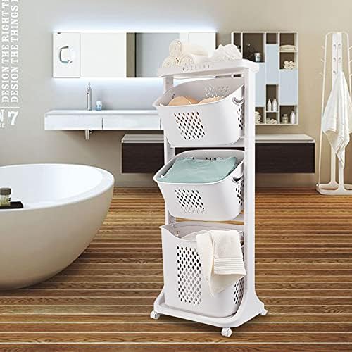Roupa de cesta de lavanderia Banheiro de 3 camadas de armazenamento Banheiro banheiro simples armazenamento doméstico prateleira de cozinha stand stand com rodas
