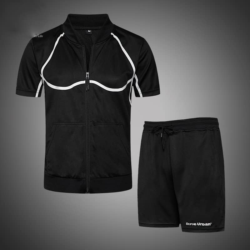 Summer Men's Sets Cotton Zipper Sweatshirt + Shorts Definir traje de luto de hip hop Tops de machos esportes ternos de corrida