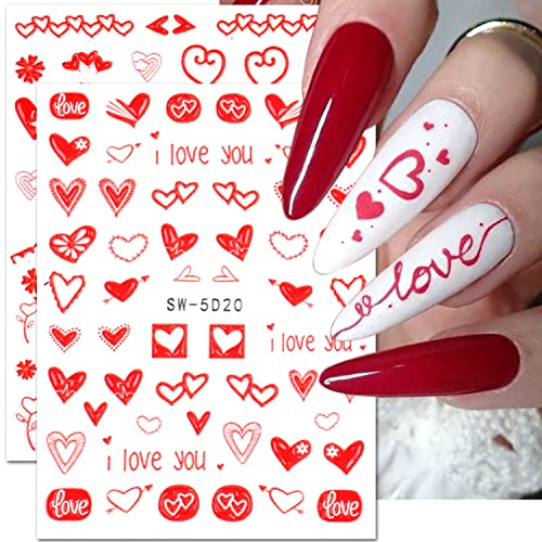 5D Retimento do dia dos namorados com 5D adesivo de unhas vermelhas adesivo de unhas de unhas suprimentos de unhas de unhas de coração amor letras