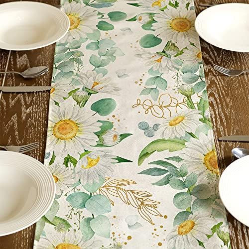 GEEORY DAISY Spring Table Runner 13x72 polegadas de verão Floral Runners Farmhouse Holiday Rustic Kitchen Dining Table Decoration for Indoor Outdoor Dining Party Décor GT088
