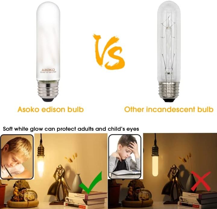 ASOKO T10 LED lâmpadas foscas brancas brancas 2700k 6W Tubo diminuído Bulbos LED vintage 60 watts equivalente, E26 Base