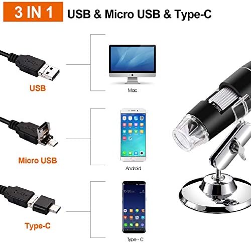 Microscópio USB bysameyee com suporte de metal atualizado e estojo portátil, microscópio digital Endoscópio Câmera compatível com telefones Windows Mac Android