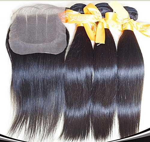 2018 Popular Dajun Hair 8a de 3 vias Fechamento de renda com pacotes de pacote de cabelo virgens da Malásia reta Oferta 3bundles e fechamento de cor natural 10 fechamento+14 18 18 trama