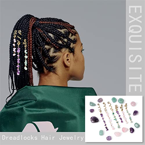 Jóias de cabelos para cabelos para cabelos para tranças, Loc Dreadlock Acessórios de Crystal Dreadlock Gold Spirals Gems Charms for Women Girls