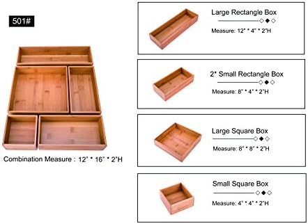 SANSNOW Natural Bamboo Organizer Desk caixas ajustáveis ​​para acessórios Caixas de armazenamento multifuncionais 5pcs