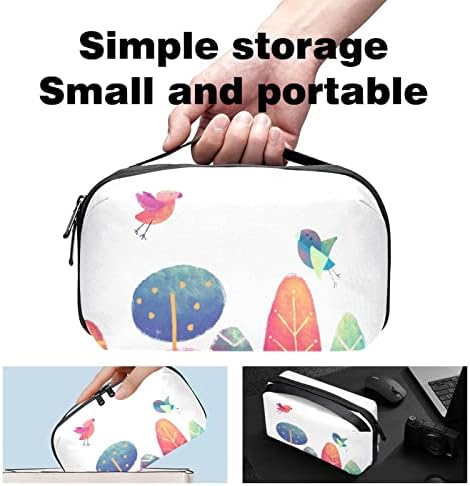 Carteira de bolsa de bolsas de viagem de caixa de caixa de transportar Bolsa de viagem USB Organizador de bolso zíper, padrão adorável com pássaros da floresta de primavera