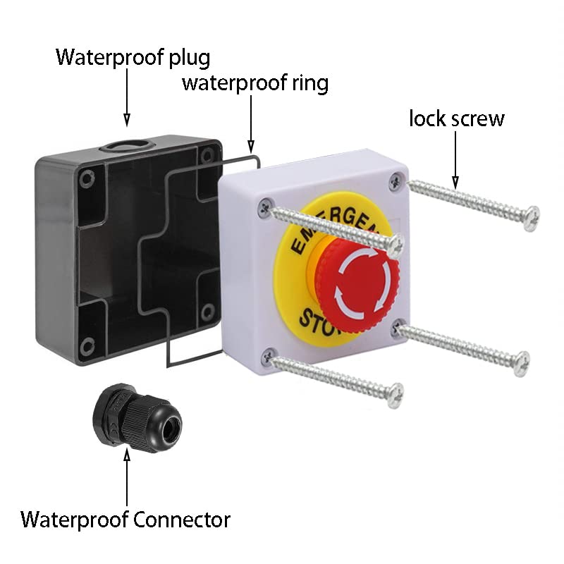 Laisomeke interruptor de botão de parada de emergência à prova d'água, IP65 Red Sign Rushroom Stop Push Butchet Station com AC660V 10A Stop Switch Box
