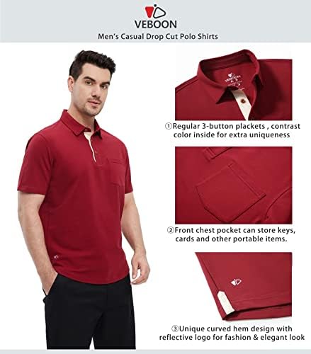 Masculino e manga curta camisas de pólo de bolso casual algodão sólido Camisas de pólo de colarinho de colisão de gotas para homens