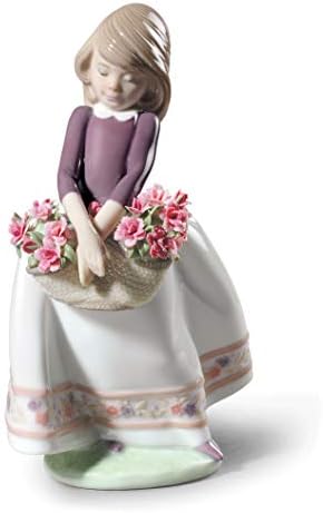Lladró May Flowers Girl Feliz. Versão especial. Menina de porcelana com figura de flores.