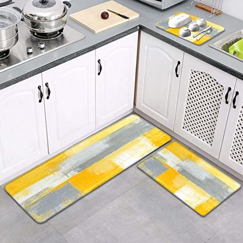 Conjunto de tapete de cozinha lnond de 3 com tapete de secagem de prato, tapetes de cozinha e tapetes de cozinha laváveis ​​amarelos