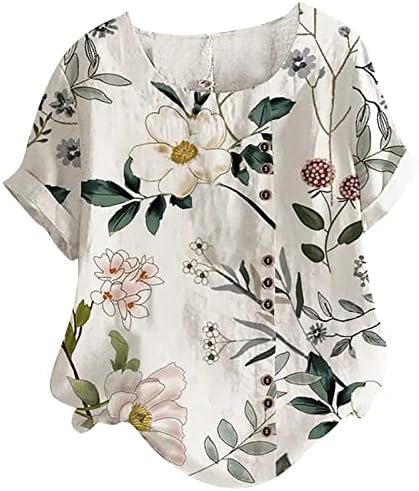 Ladies Crew Neck Floral Graphic Button Down Up Soly Fit Relaxed Fit Top Tshirt Para meninas adolescentes Summer Summer P4
