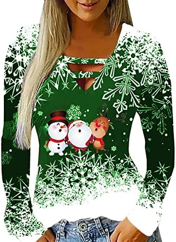 Sweater de Natal para mulheres Ano Novo 2023 Funny Crewneck Sweetshirt Hollowed Cryck Snowflake Holiday Top Top