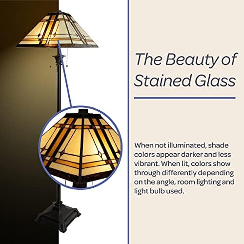 Lvish Home Tiffany Style Floor Lamp - Design de missão Art Glasshade Light Light com 2 lâmpadas LED - Decoração de sotaque