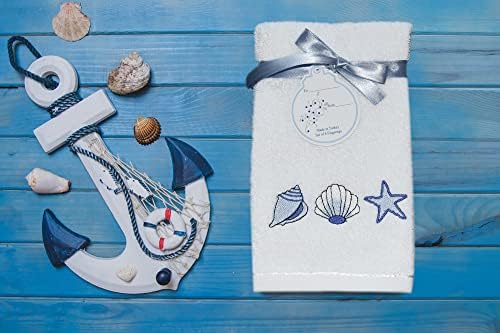 Toalhas turcas clássicas - toalhas de ponta dos dedos com tema do oceano de luxo, algodão turco, toalhas de banheiro macias