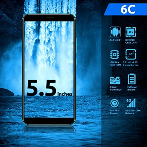 Telefones celulares XGODY EL 6C Desbloqueados smartphones, telefone 2022 Android, smartphones 4G com dupla quad core gratuito, IPS de 5,5 polegadas IPS com tela cheia de tela dupla, reconhecimento de rosto