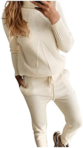 Camisolas de pulôver para mulheres vestir traje de gola alta traje de calça sólida