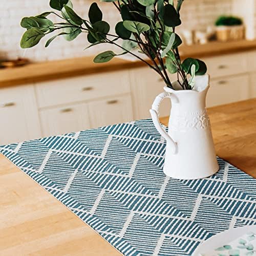 Ihanvi Rustic Linen Table Runner - Marinha azul japonês estilo12x72 polegadas Runner de mesa listrado com triturels para cozinha,