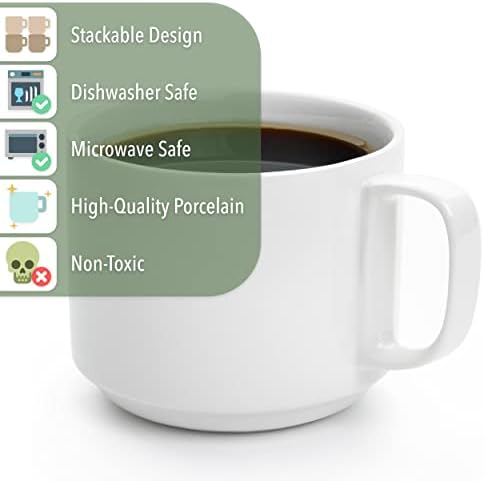 Canecas de café empilháveis, brancas, 12 pacote, 12 oz, canecas de café de porcelana, canecas empilháveis, canecas