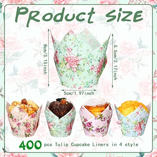 400 PCs Floral Baking Cups Cupcakes Cupcake Liners Muffin Liners Watercolor Flower Cupcake embalsores para Tea Party