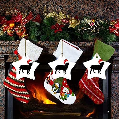 Cão de Natal de 3 polegadas Shar Pei Silhueta de animais de estimação Ornamentos de cachorro com ornamentos de estrela do chapéu de Santa para crianças meninos meninas pendurando ornamentos para decoração de árvores de Natal decorações de festa de natal