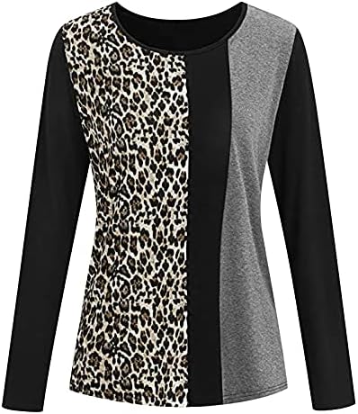 Blusa de top de impressão de leopardo para mulheres de pullover costura o-pescoço de sude-swetershirt de pullocolagem