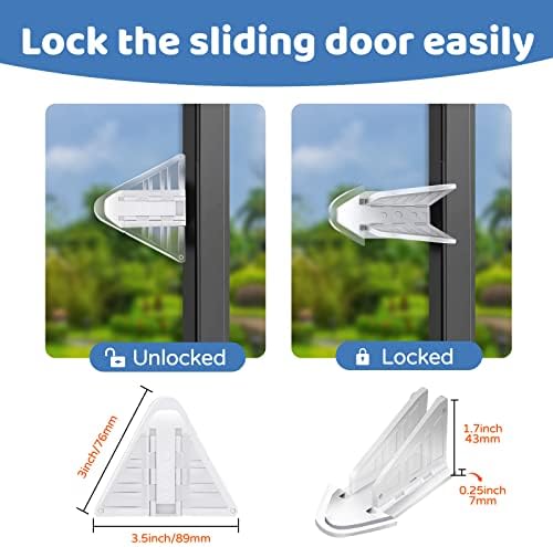 Trava de porta deslizante para crianças Segurança: 4 bloqueios de janela Praxa de criança Slide Fechos da porta de vidro,