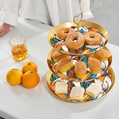 Porta de cupcake de 3 camadas de lírios laranja branca, suporte de sobremesa, torre de cupcakes para festa de buffet