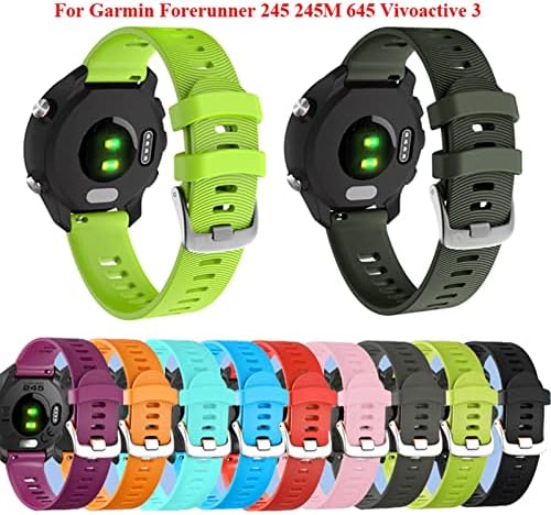 DJDLFA 20mm Sport Silicone Watch Band Strap for Garmin Forerunner 245 245m 645 Vivoactive 3 Vivomove HR Smart Bracelet Wrist BandB