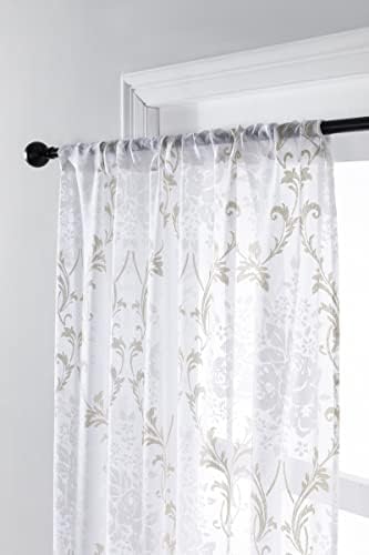 Daesar Sheer Voile Curtains 2 painéis, cortina de quarto sem perfurar poliéster marrom claro Flores vintage Blackout