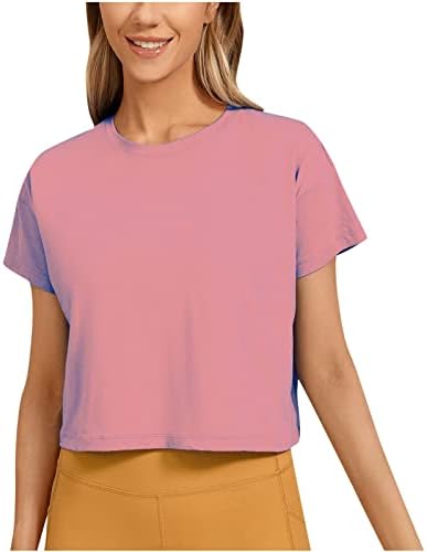 Culturas de manga curta de verão feminino Tops de colheita casual Crewneck de cor de cor de cor de cor de coridade Slim Fit T-shirts