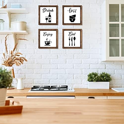 4 PCs de madeira decoração de cozinha de madeira Eat Drink Love Direre