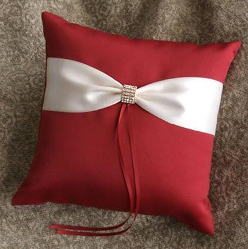 Anel de casamento de travesseiro de casamento Almofado anel de almofada portador ， branco e vermelho ， 7,8 7,8 polegadas