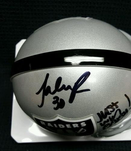Jalen Richard autografou o mini capacete dos Raiders. Inscrição. Basta ganhar Baby.jsa - Mini capacetes autografados da NFL