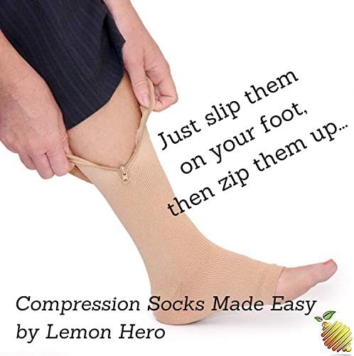 Lemon Hero Short Zipper Meias de compressão para mulheres e homens abertos de pé 15-20 mmhg meias de compressão com