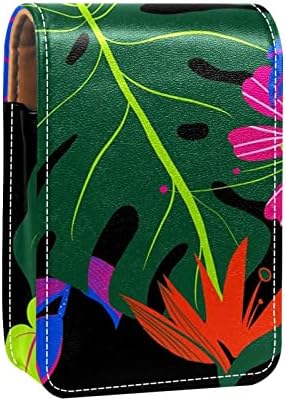 Caixa de batom oryuekan com espelho bolsa de maquiagem portátil fofa bolsa cosmética, plantas tropicais modernas monstera folhas flor