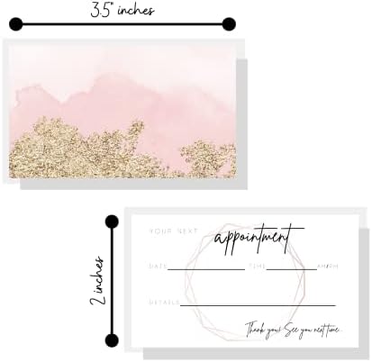 Cartões de lembrete de compromisso | Tamanho do cartão de visita de 2x3,5 polegadas impresso físico | Suprimentos de extensão de cílios | Extensão de cílios fornece design de rosa e ouro