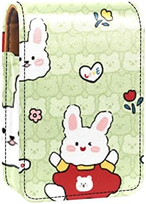 Caixa de batom de Oryuekan com espelho bolsa de maquiagem portátil fofa bolsa cosmética, cartoon Animal Rabbit Garden Spring Spring
