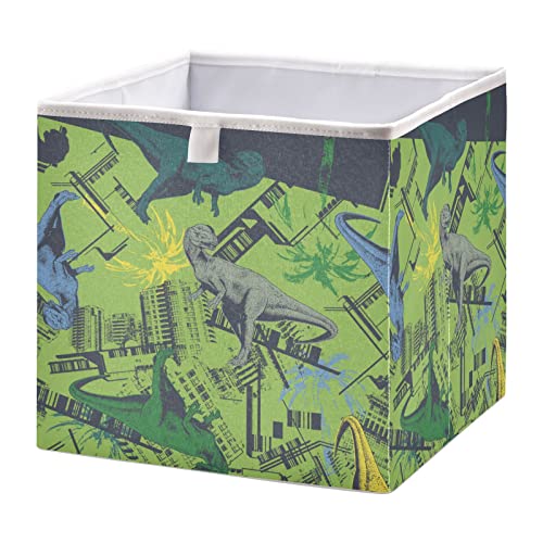 Cubos de armazenamento dobráveis ​​de cubos de cubos gráficos de dinossauros cestos de brinquedos à prova d'água para caixas de organizador de cubos para crianças armário de berçário armário de banheiro meninas meninos - 15.75x10.63x6.96 em