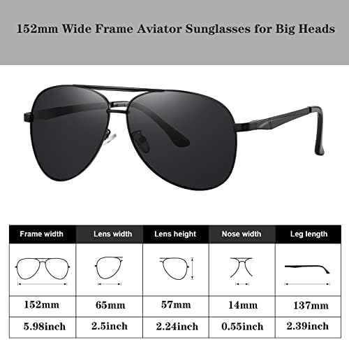 RCXKOOM BIG XL Frame largo largo Polarizado Os óculos de sol Aviator para grandes cabeças de grandes dimensões de copos piloto