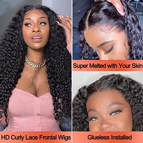 30 polegadas HD transparente Mongólia Kinky Curly Lace Front Wig Human Human Pré -arranhado para mulheres negras sem fúria de glue profundo
