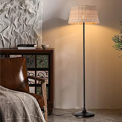 Sunllok Boho Rattan Floor Lamp para sala de estar, abajur de bambu industria