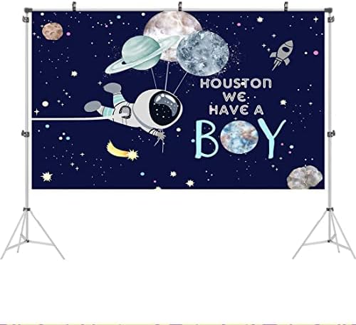 Ticuenicoa 5x3ft Temos um garoto de pano de fundo do chá de bebê Espaço externo Rocket Astronauta Sky temático Sky Hanging Stars Planet