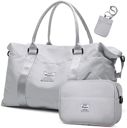 Viagem Bolsa de Duffel, bolsa de ginástica esportiva, bolsa de semana para mulheres para mulheres com bolsa de higiene pessoal e bolsa de crossbody Small, cinza