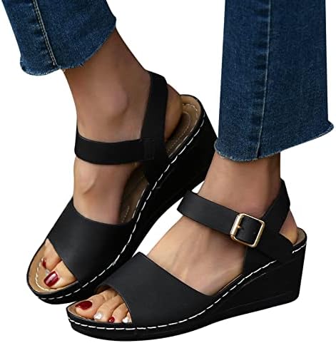 Sandálias de plataforma feminino salto grossa de calcanhar aberta bloqueio salto de calcanhar fivela tira de sapatos casuais elegantes para férias de férias