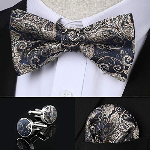 Hishern arco laços para homens floral Paisley gravata borboleta pré-amarrada e lençóis quadrados de bolso poço de abotoaduras clássicas
