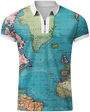 Camisa de pólo de manga curta geográfica masculina Men Camiseta casual Slim Fit Contrast Color Patchwork Tops, polo esportivo camiseta