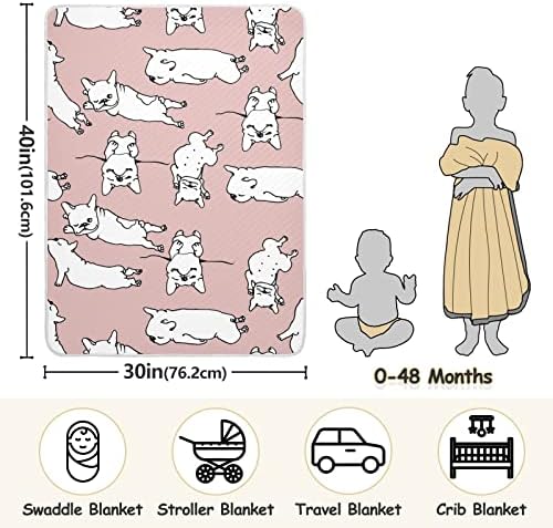 Cobertor de bulldog de bulldog cobertor de algodão para bebês, recebendo cobertor, cobertor leve e macio para berço, carrinho, cobertores de berçário, filhote, 30x40 in, rosa