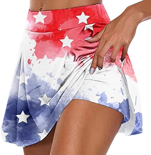 4 de julho Saias atléticas com shorts para mulheres altas cintura plissada Flowy Golf Skorts 2 em 1 EUA shorts shorts ioga Skorts